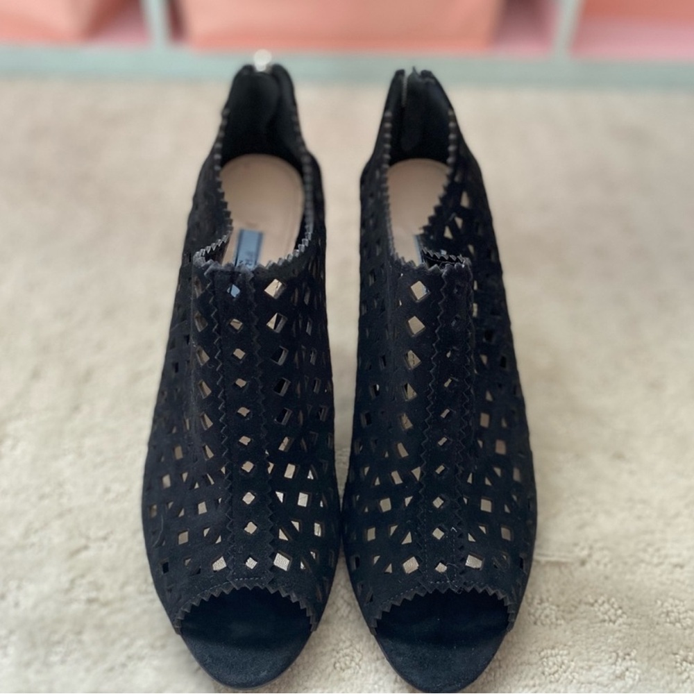 Prada black Peep-Toe laser cut Ankle Boots